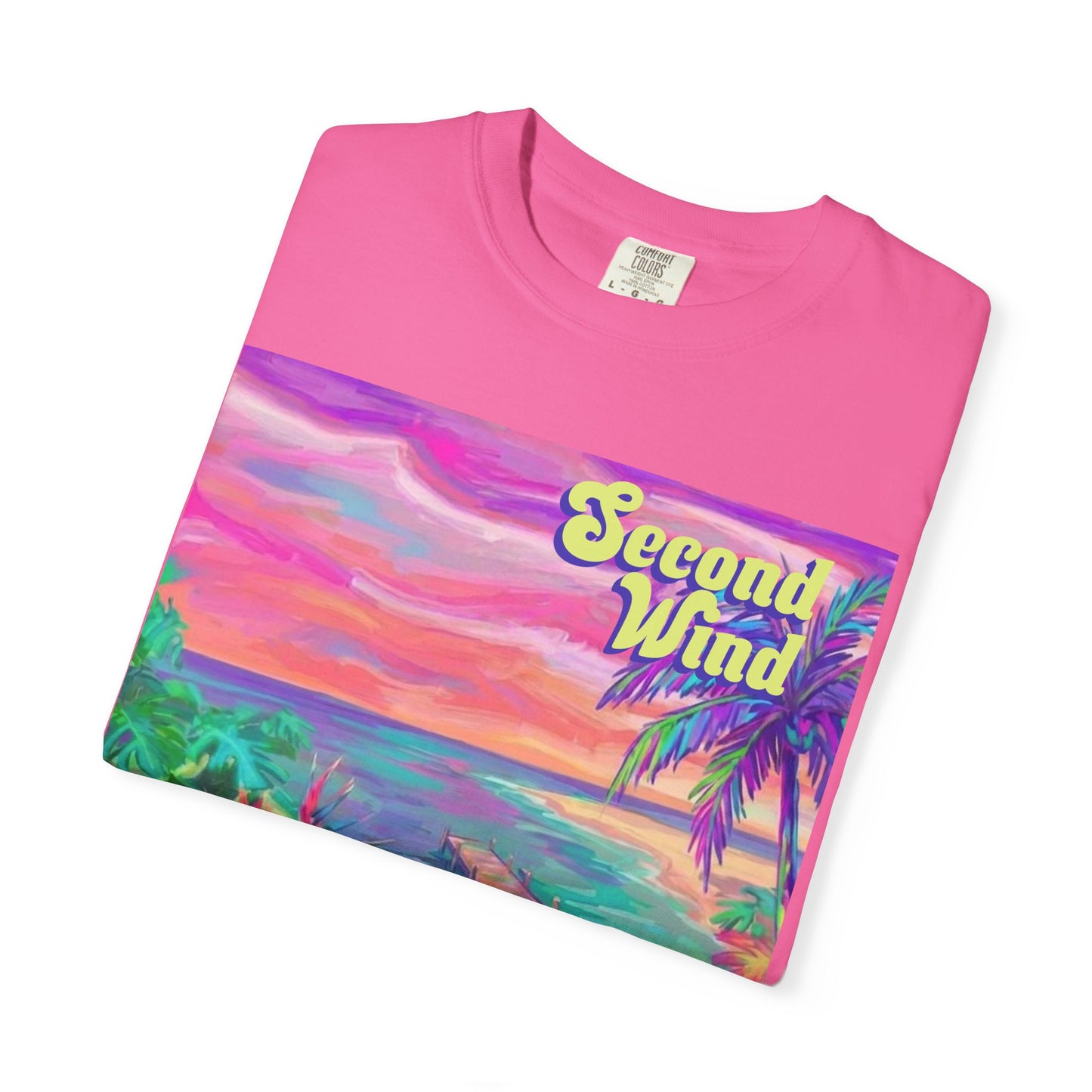 Second Wind Sunset Beach T-Shirt — Tropical Vintage Surf Graphic Tee