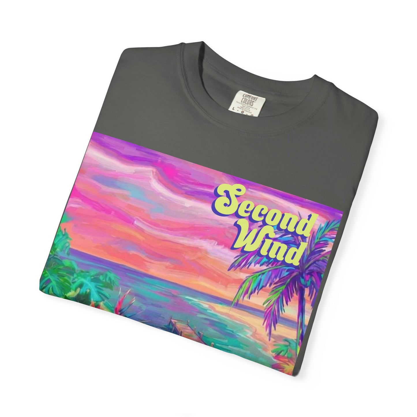 Second Wind Sunset Beach T-Shirt — Tropical Vintage Surf Graphic Tee