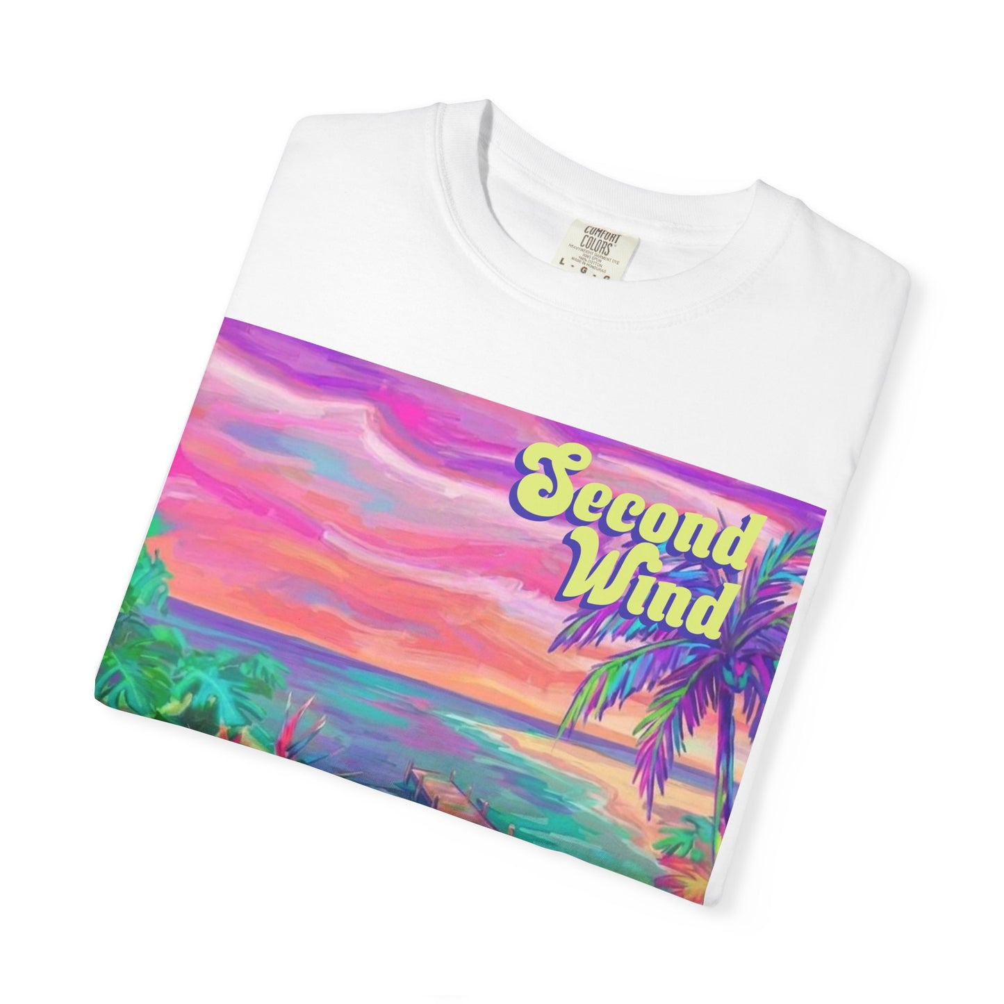 Second Wind Sunset Beach T-Shirt — Tropical Vintage Surf Graphic Tee