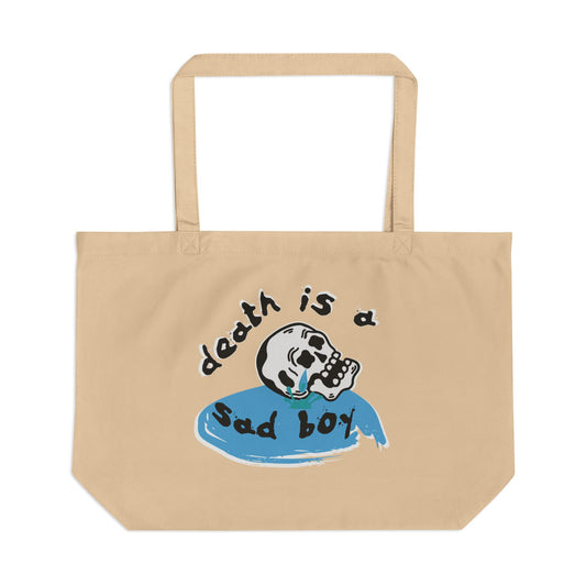 Death Is A Sad Boy Emblem Large Canvas Tote Bag