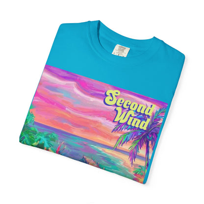 Second Wind Sunset Beach T-Shirt — Tropical Vintage Surf Graphic Tee