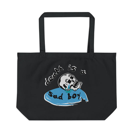 Death Is A Sad Boy Emblem Large Canvas Tote Bag