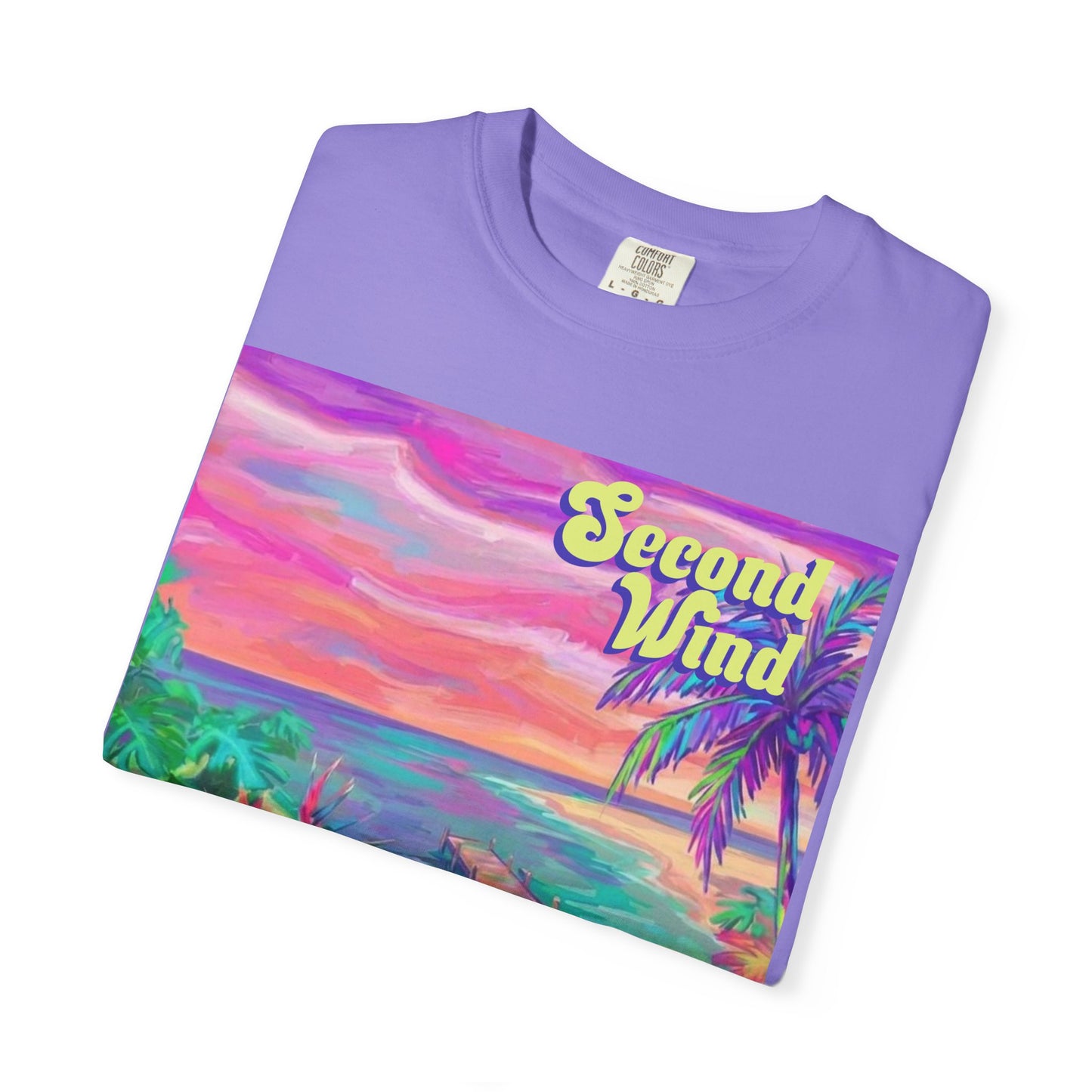 Second Wind Sunset Beach T-Shirt — Tropical Vintage Surf Graphic Tee