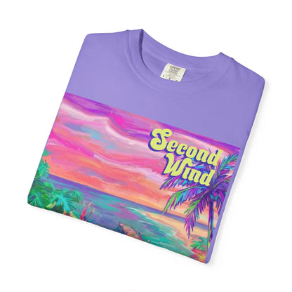 Second Wind Sunset Beach T-Shirt — Tropical Vintage Surf Graphic Tee
