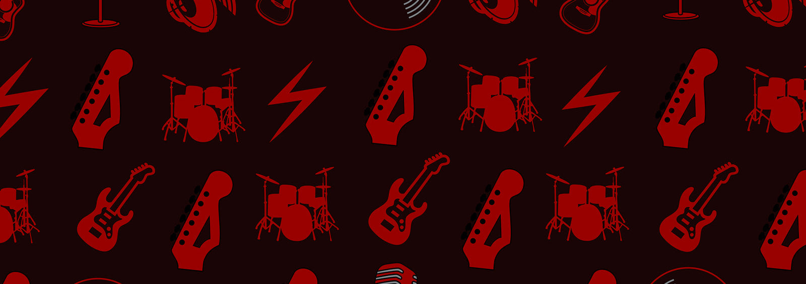 Red music instrument icons on a black background